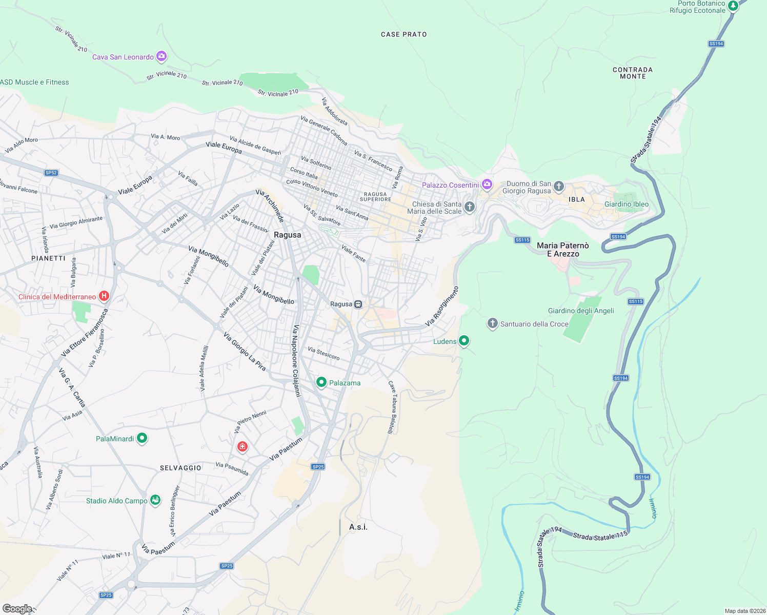 map of restaurants, bars, coffee shops, grocery stores, and more near 20 Via Caserma in Ragusa