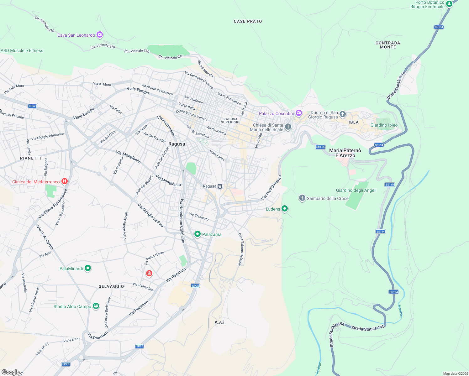 map of restaurants, bars, coffee shops, grocery stores, and more near 20 Via Caserma in Ragusa