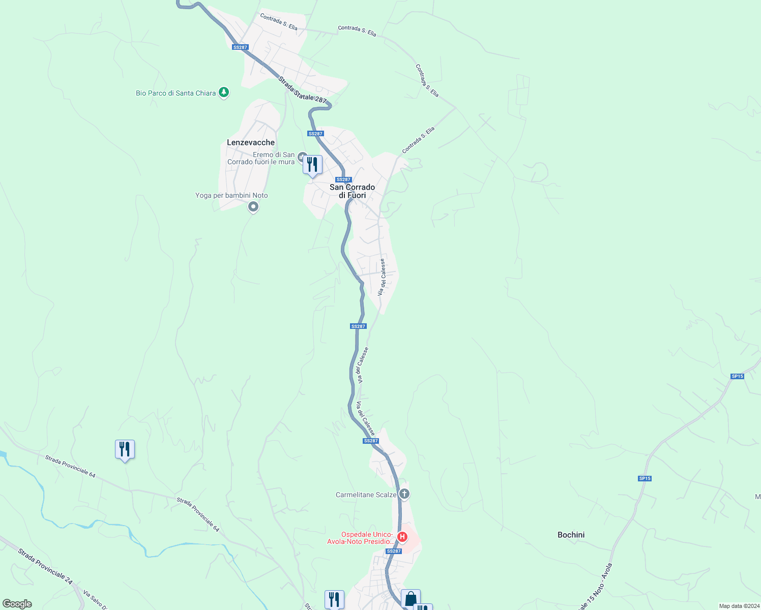 map of restaurants, bars, coffee shops, grocery stores, and more near 20 Via del Calesse in San Corrado di Fuori