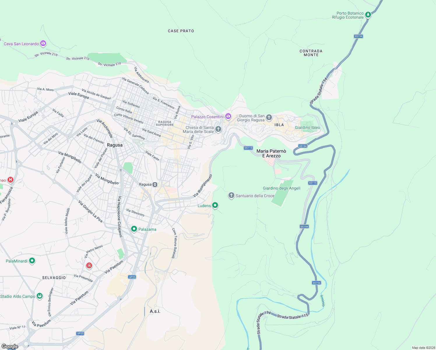 map of restaurants, bars, coffee shops, grocery stores, and more near Via Nino Martoglio in Ragusa