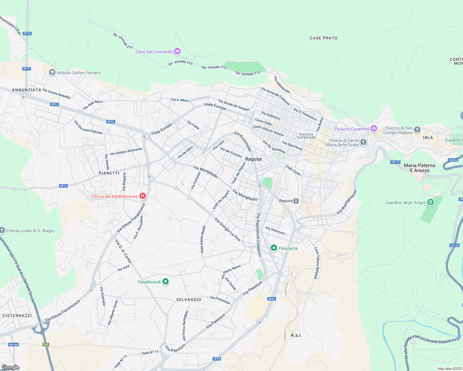 map of restaurants, bars, coffee shops, grocery stores, and more near Via Mongibello in Ragusa