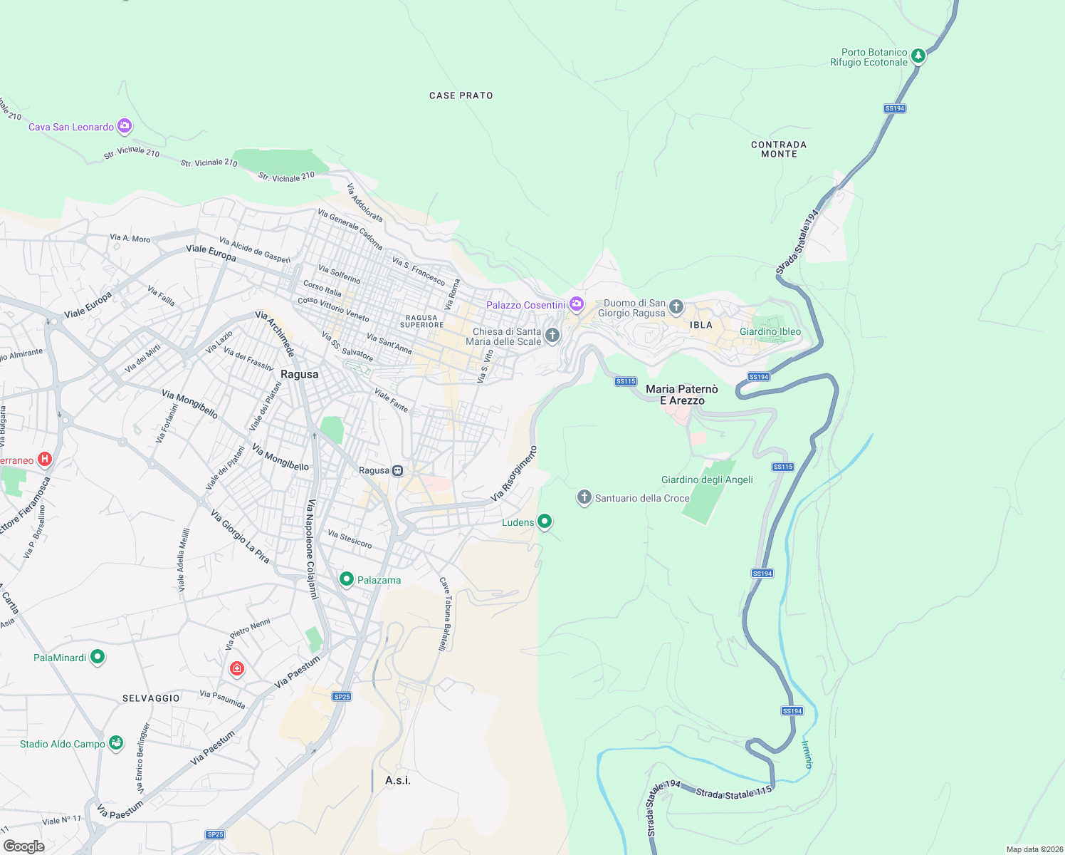 map of restaurants, bars, coffee shops, grocery stores, and more near Via Martoglio in Ragusa