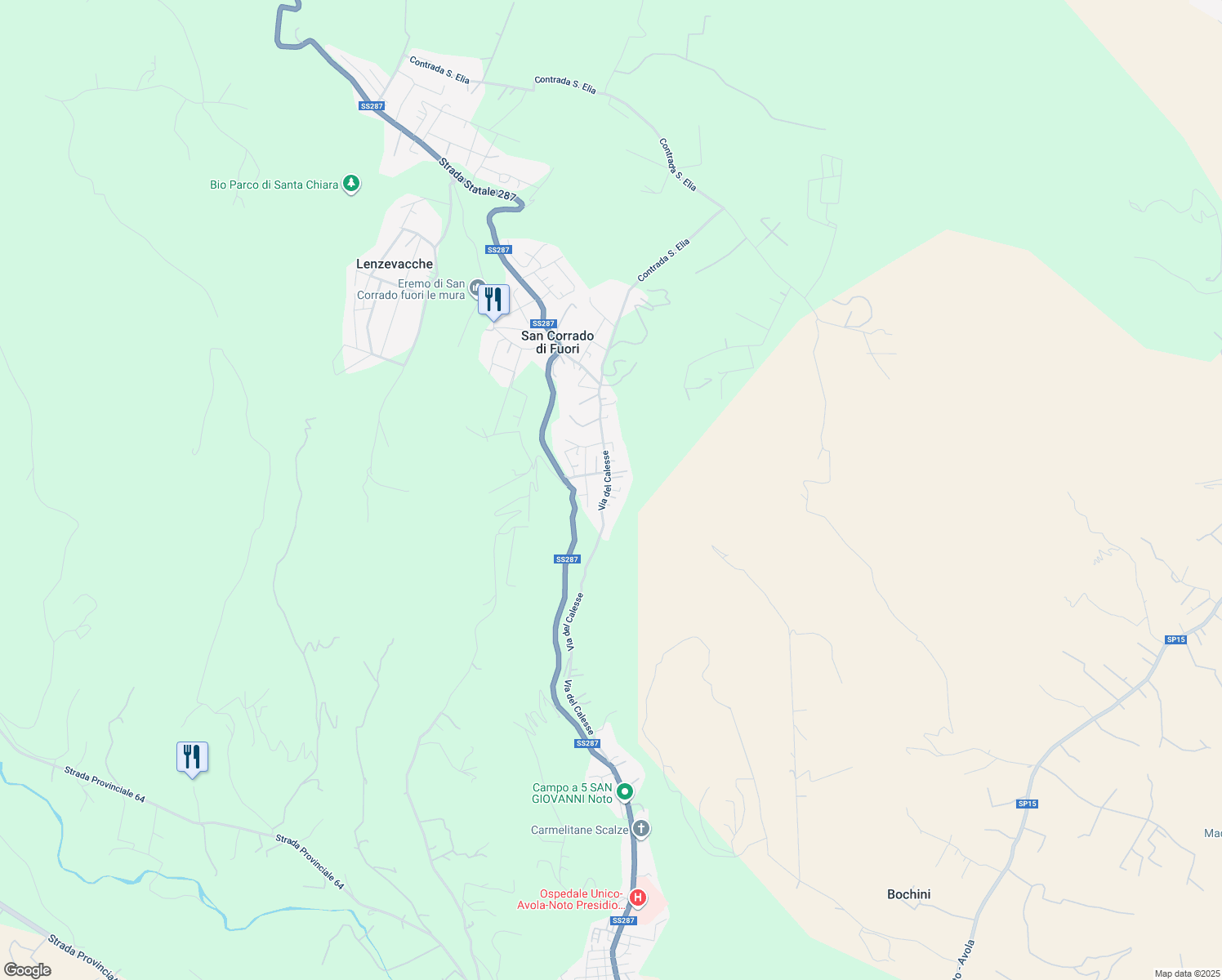 map of restaurants, bars, coffee shops, grocery stores, and more near 30 Via del Calesse in San Corrado di Fuori