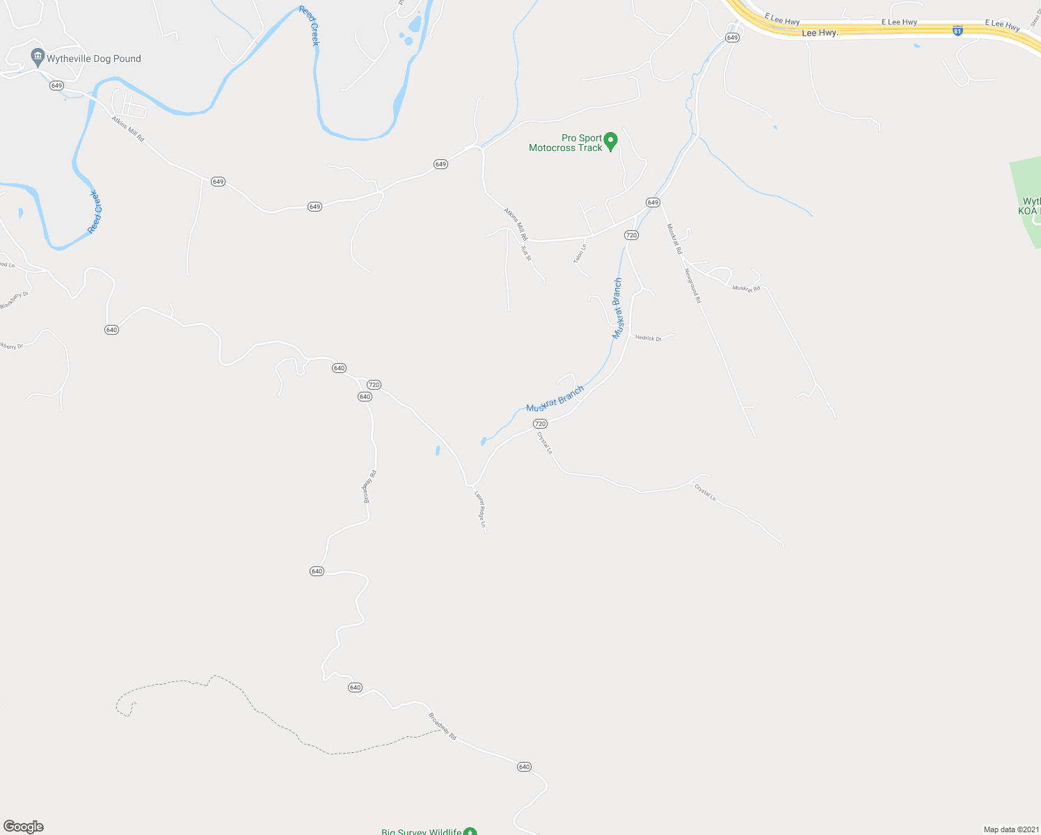 map of restaurants, bars, coffee shops, grocery stores, and more near 586 Whipoorwill Road in Wytheville