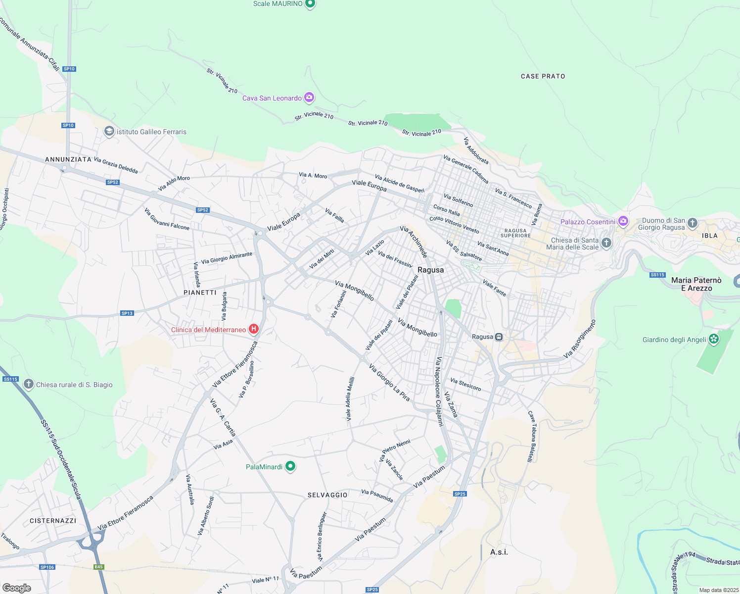 map of restaurants, bars, coffee shops, grocery stores, and more near Via Mongibello in Ragusa