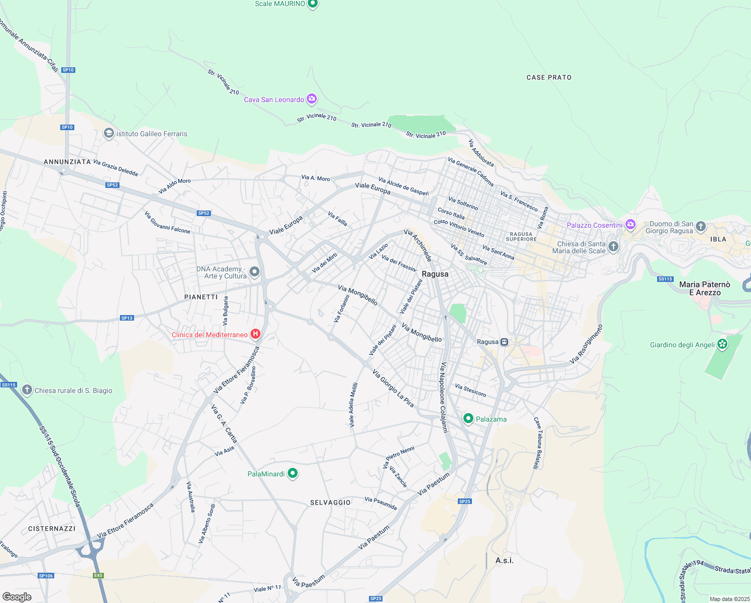 map of restaurants, bars, coffee shops, grocery stores, and more near 12 Via Monte Cencio in Ragusa