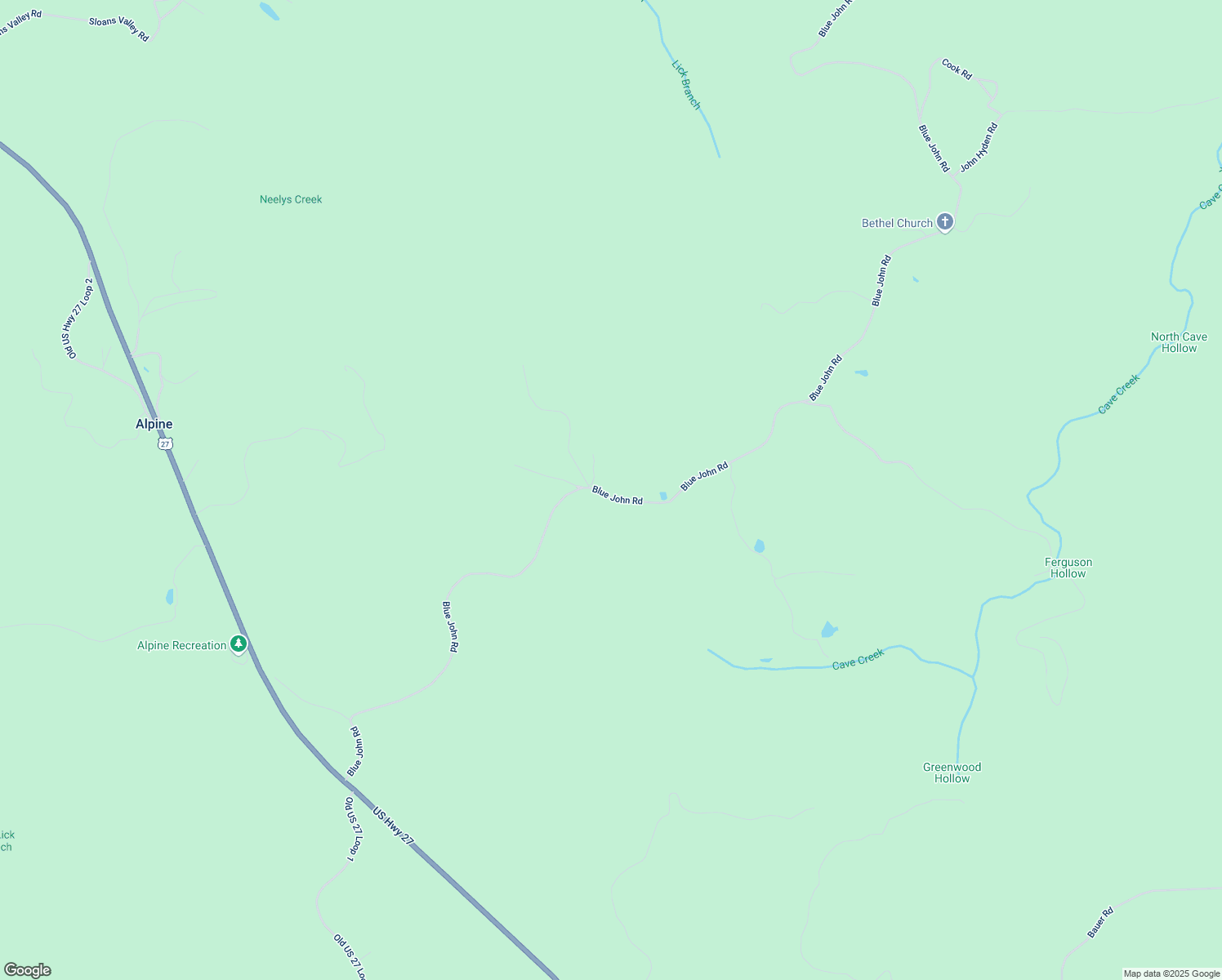 map of restaurants, bars, coffee shops, grocery stores, and more near 1383 Blue John Road in Burnside