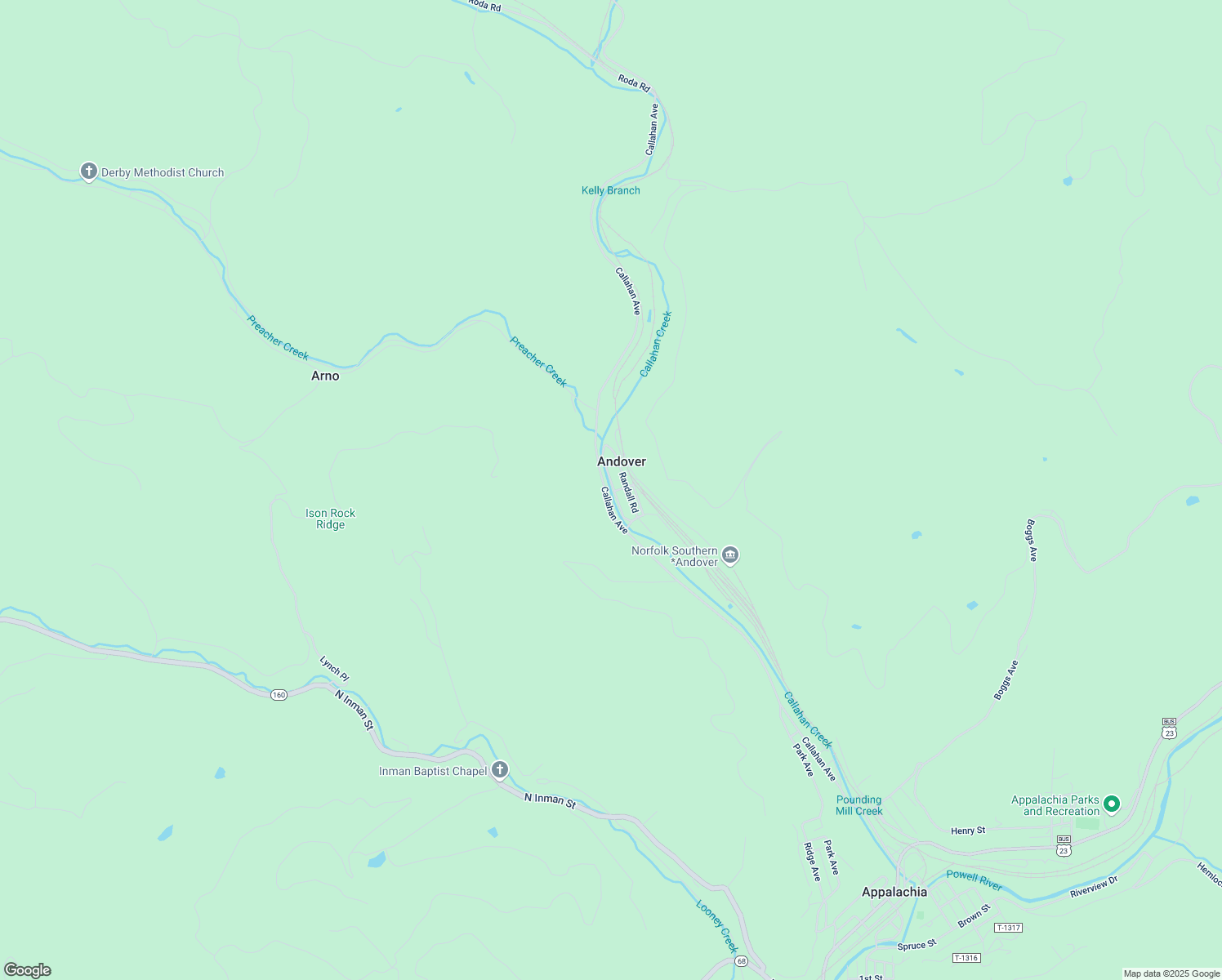 map of restaurants, bars, coffee shops, grocery stores, and more near 4301 Nicholas Road in Appalachia