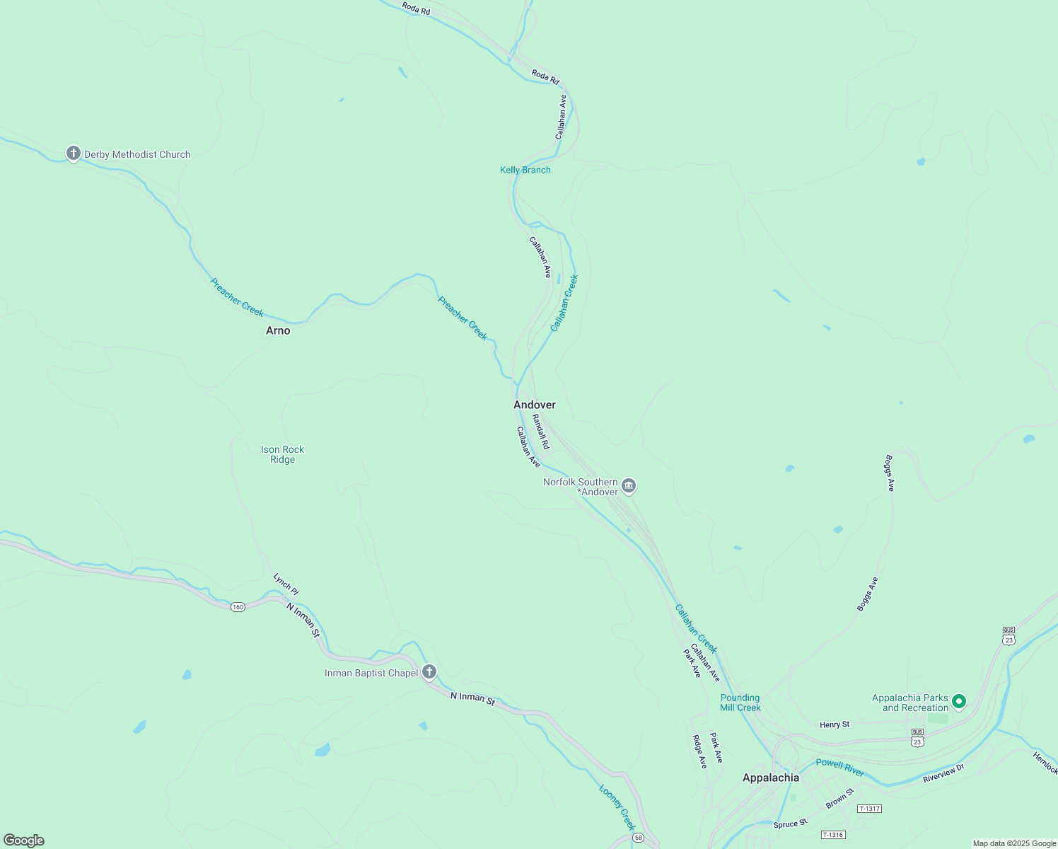 map of restaurants, bars, coffee shops, grocery stores, and more near 4301 Nicholas Road in Appalachia