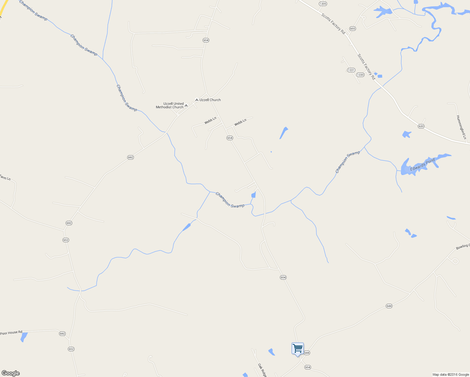 map of restaurants, bars, coffee shops, grocery stores, and more near 15522 Carroll Bridge Road in Smithfield