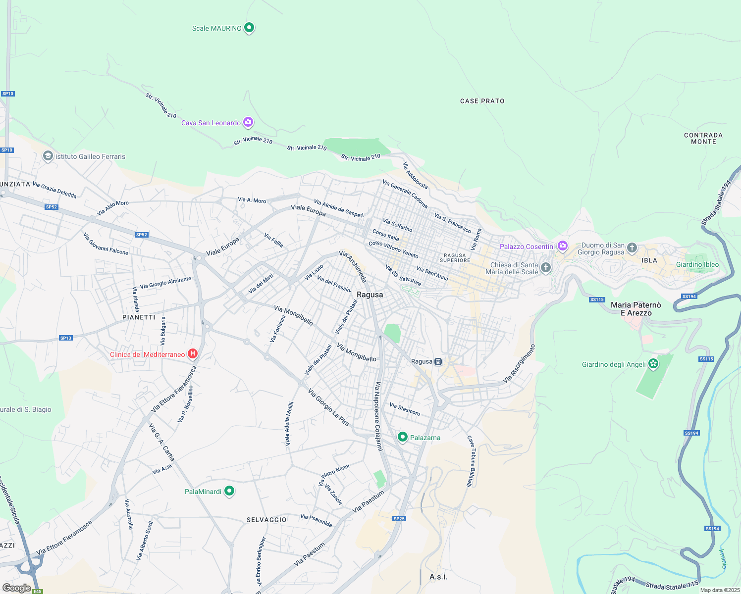 map of restaurants, bars, coffee shops, grocery stores, and more near 218 Via Archimede in Ragusa