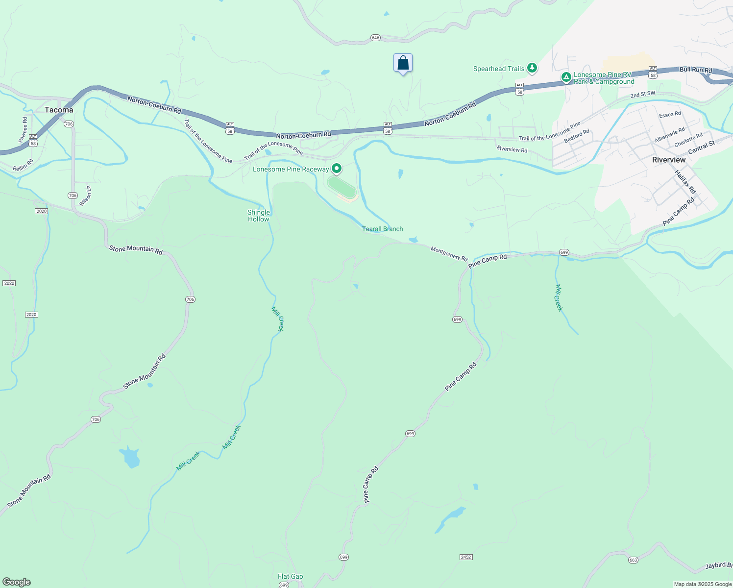 map of restaurants, bars, coffee shops, grocery stores, and more near 10854 Montgomery Road in Coeburn