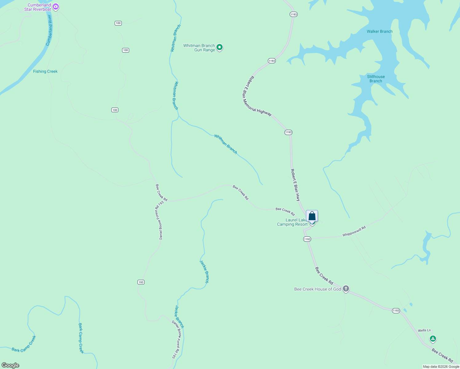 map of restaurants, bars, coffee shops, grocery stores, and more near Bee Creek Road in Corbin