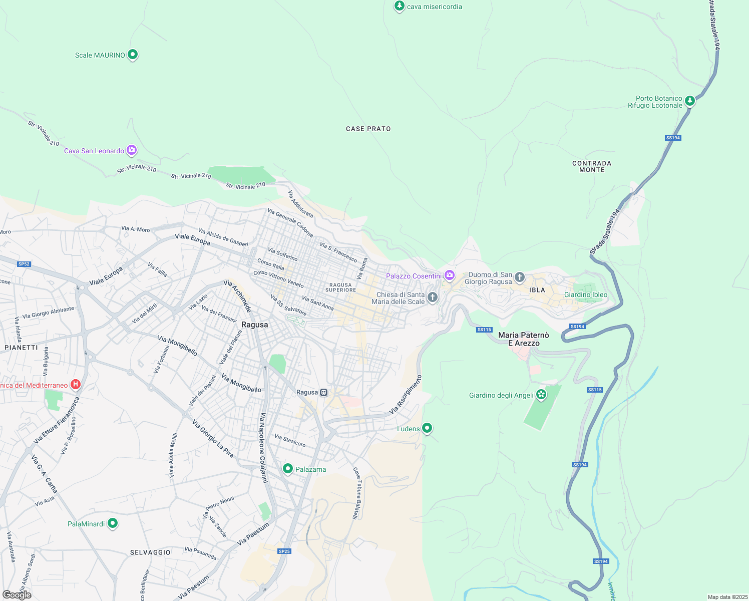 map of restaurants, bars, coffee shops, grocery stores, and more near 84 Corso Italia in Ragusa