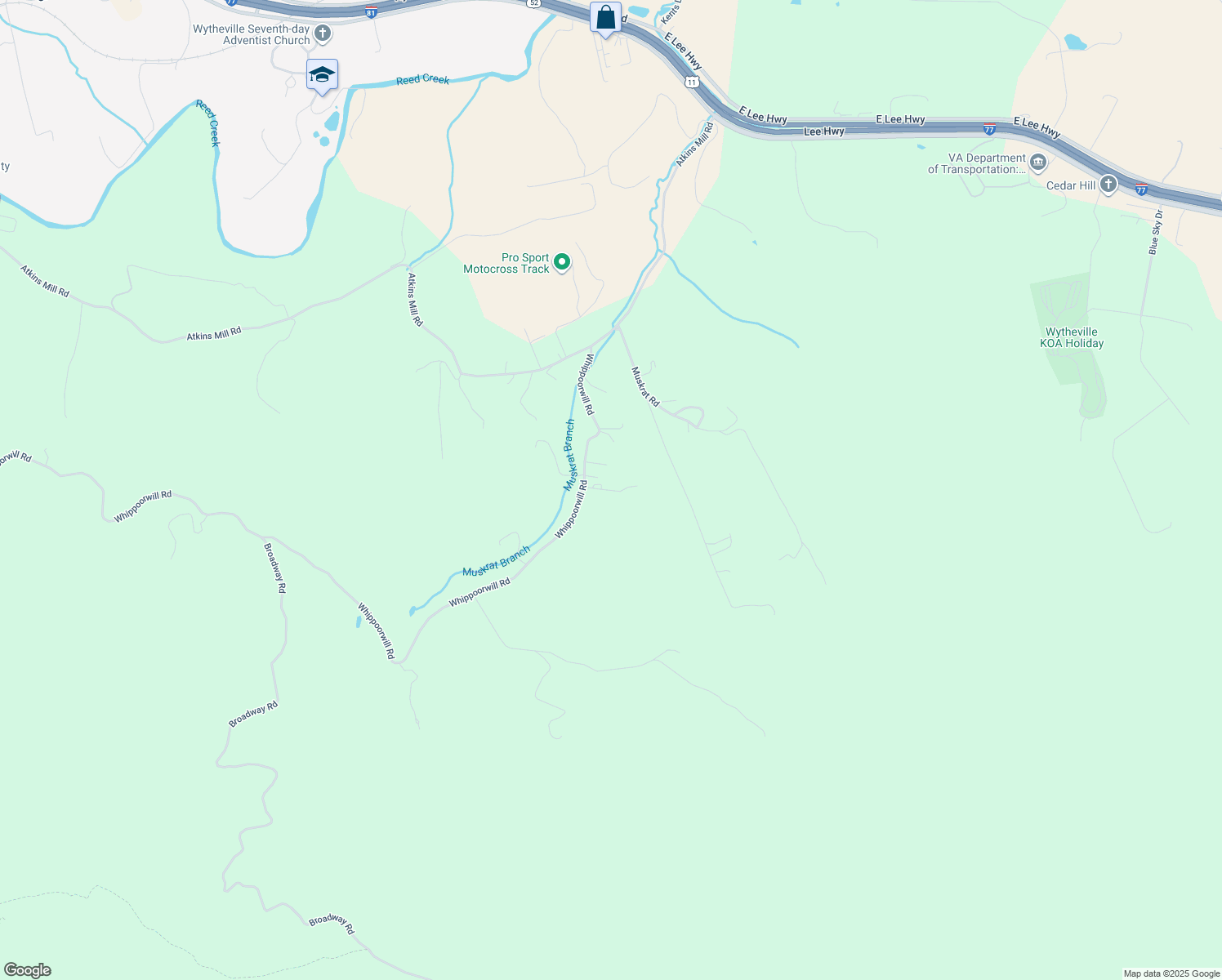 map of restaurants, bars, coffee shops, grocery stores, and more near Hedrick Drive in Wythe County