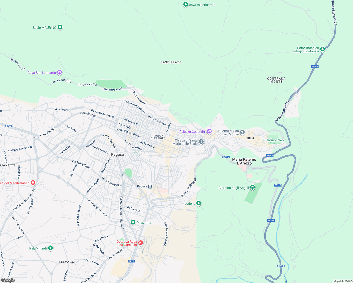 map of restaurants, bars, coffee shops, grocery stores, and more near 84 Corso Italia in Ragusa