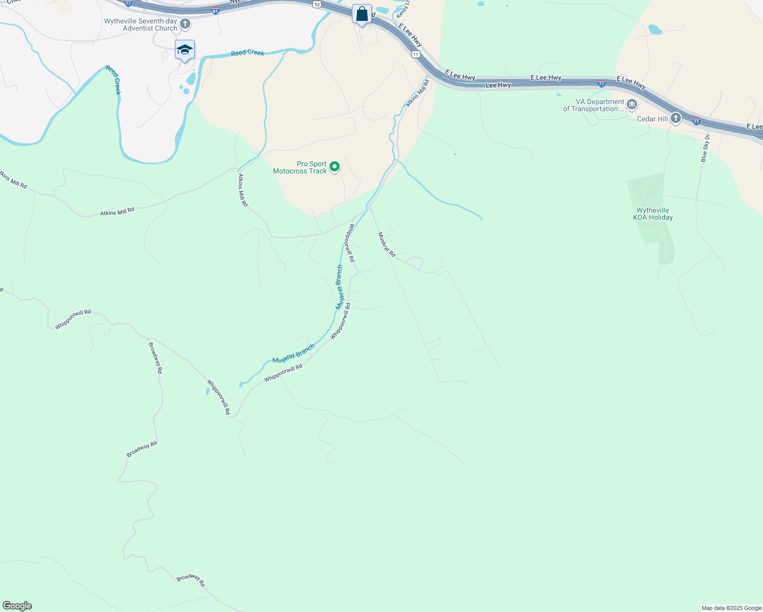 map of restaurants, bars, coffee shops, grocery stores, and more near Hedrick Drive in Wytheville