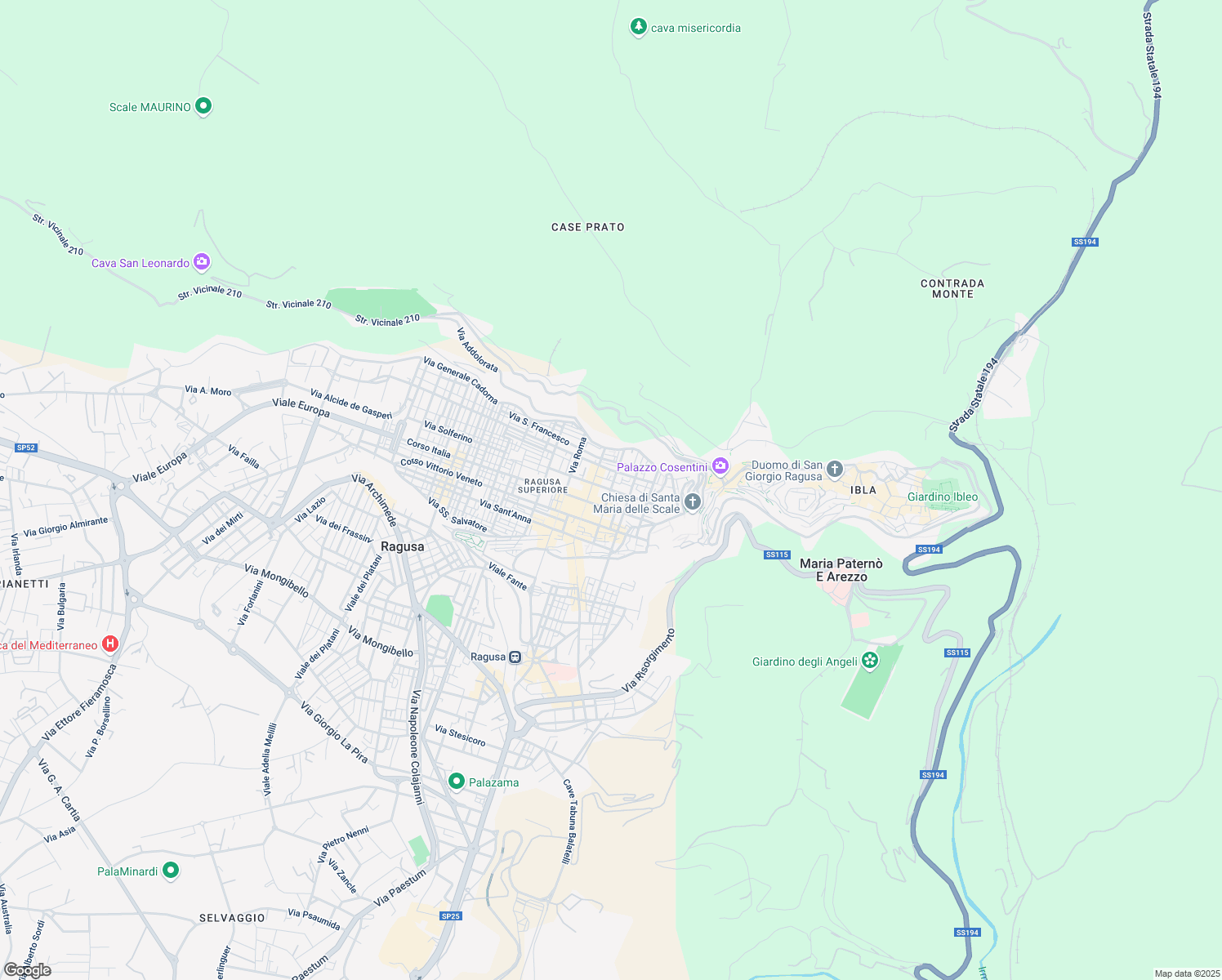 map of restaurants, bars, coffee shops, grocery stores, and more near 93 Via Giambattista Odierna in Ragusa