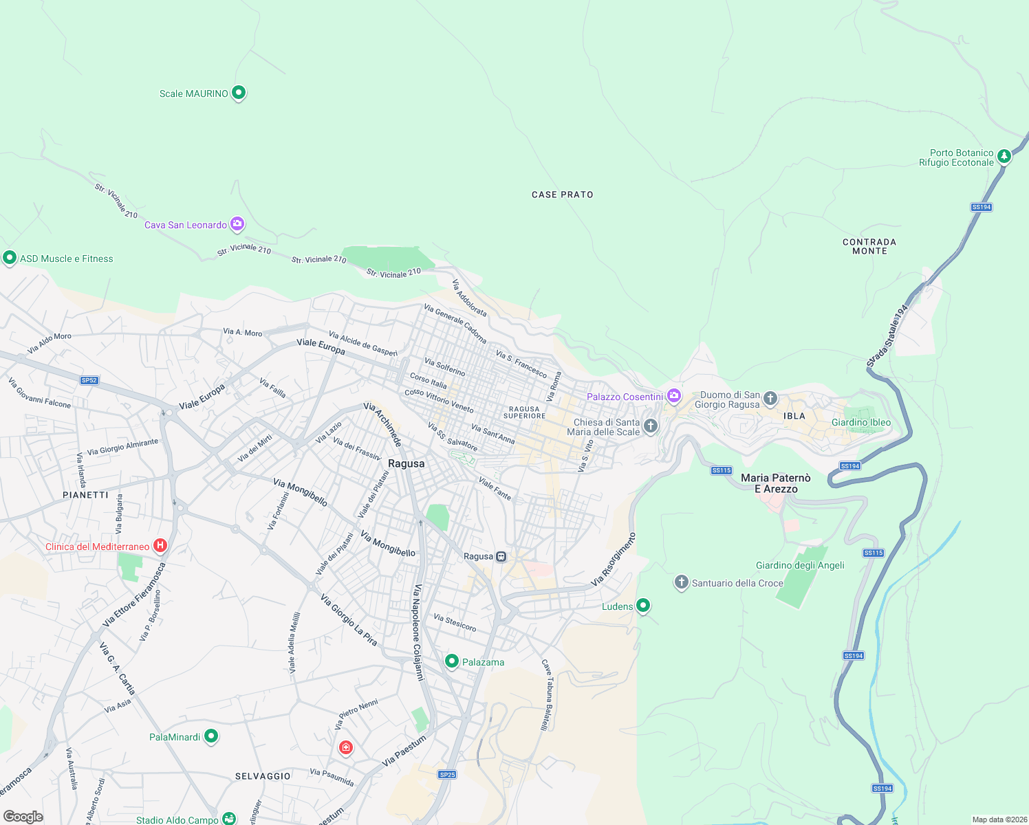 map of restaurants, bars, coffee shops, grocery stores, and more near 30 Via Minardi in Ragusa