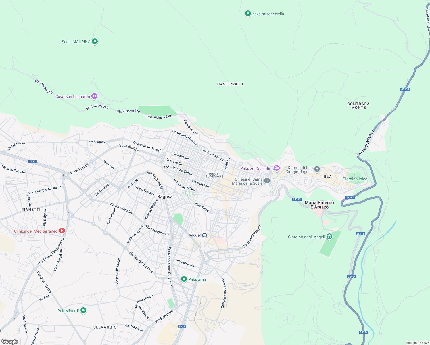 map of restaurants, bars, coffee shops, grocery stores, and more near 30 Via Minardi in Ragusa