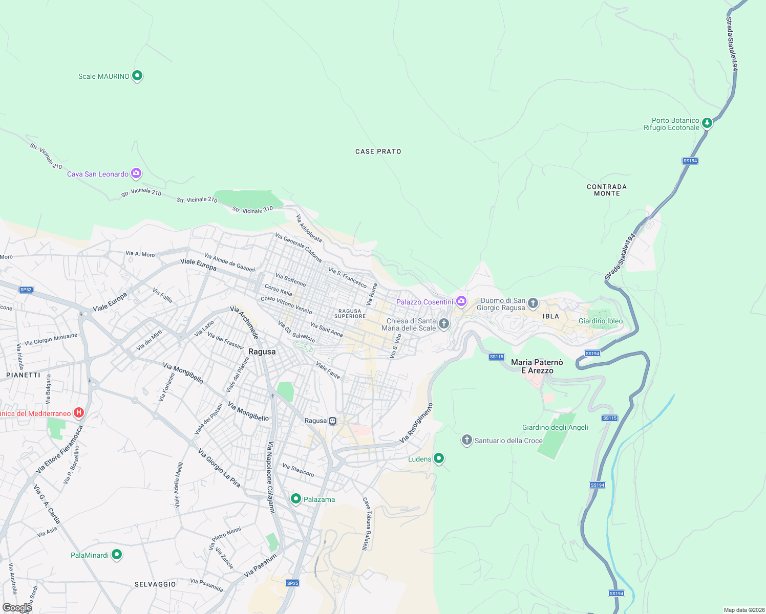 map of restaurants, bars, coffee shops, grocery stores, and more near Via Giacomo Matteotti in Ragusa