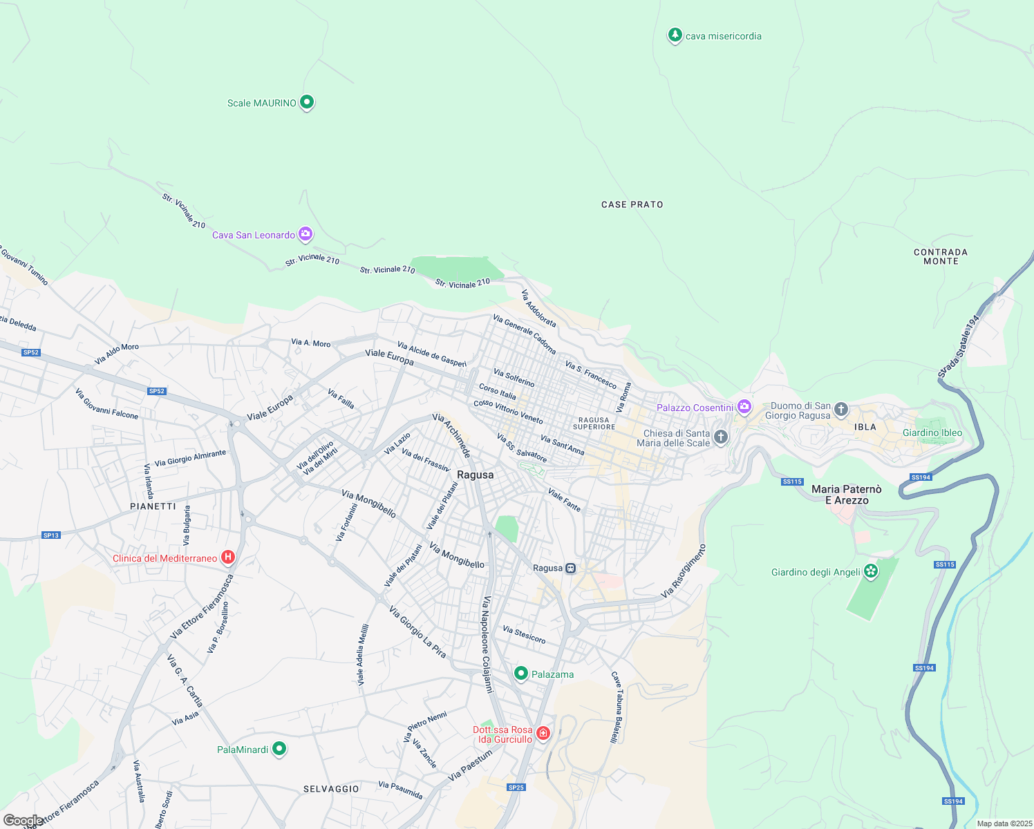 map of restaurants, bars, coffee shops, grocery stores, and more near 376 Corso Vittorio Veneto in Ragusa