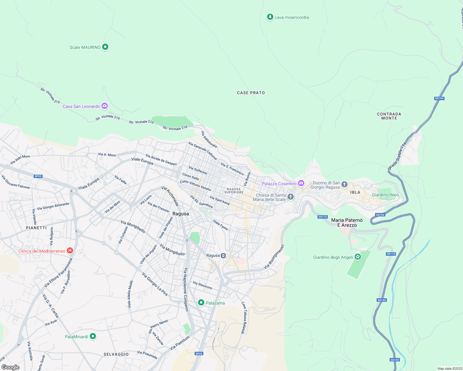 map of restaurants, bars, coffee shops, grocery stores, and more near 30 Via Minardi in Ragusa