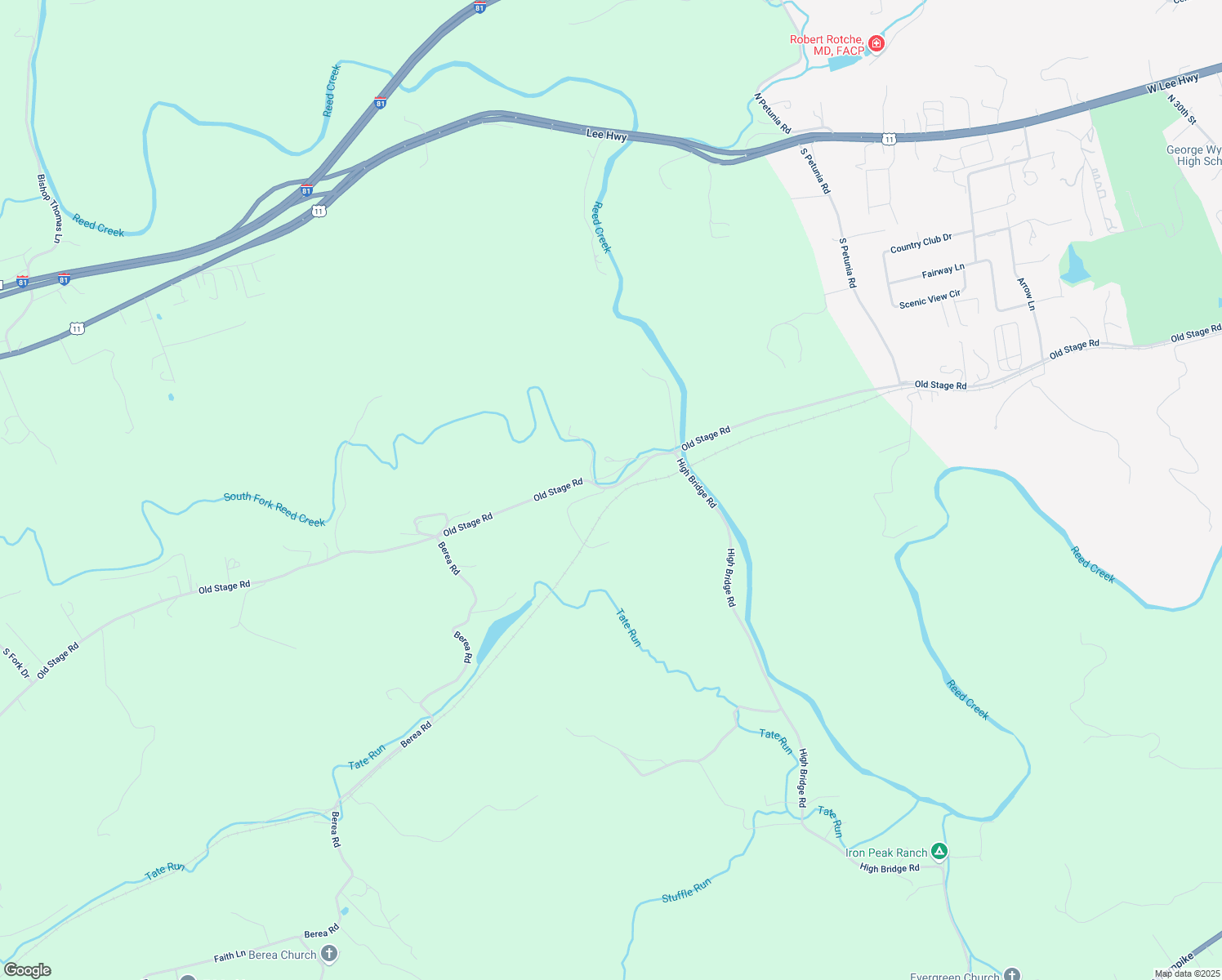 map of restaurants, bars, coffee shops, grocery stores, and more near 2261 Old Stage Road in Wytheville