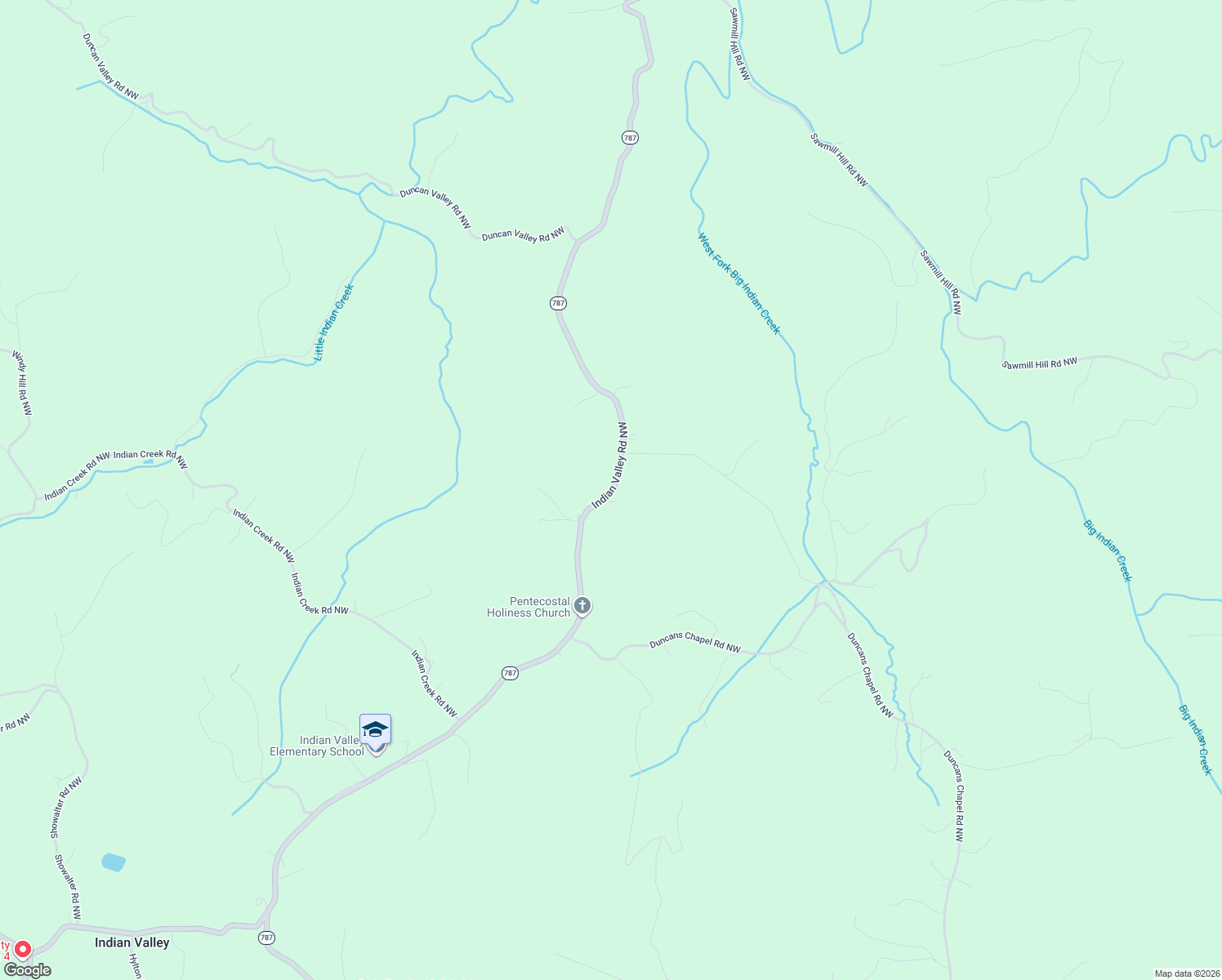 map of restaurants, bars, coffee shops, grocery stores, and more near Indian Valley Road Northwest in Willis