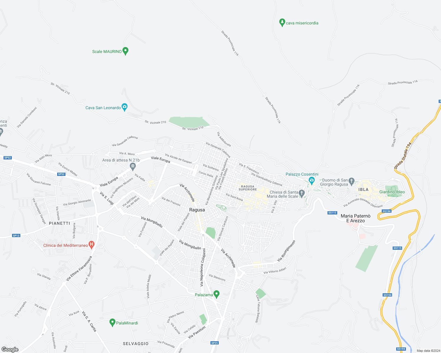 map of restaurants, bars, coffee shops, grocery stores, and more near 48 Via Fratelli Belleo in Ragusa