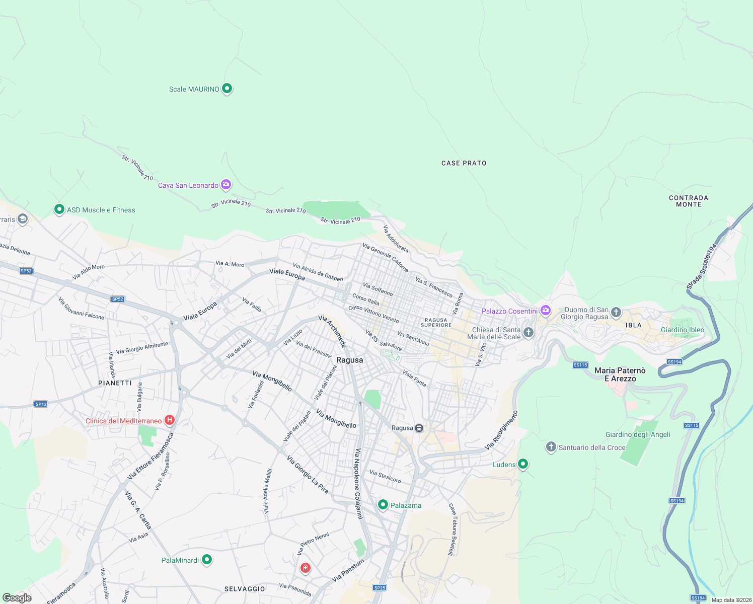 map of restaurants, bars, coffee shops, grocery stores, and more near 129 Via Minardi in Ragusa