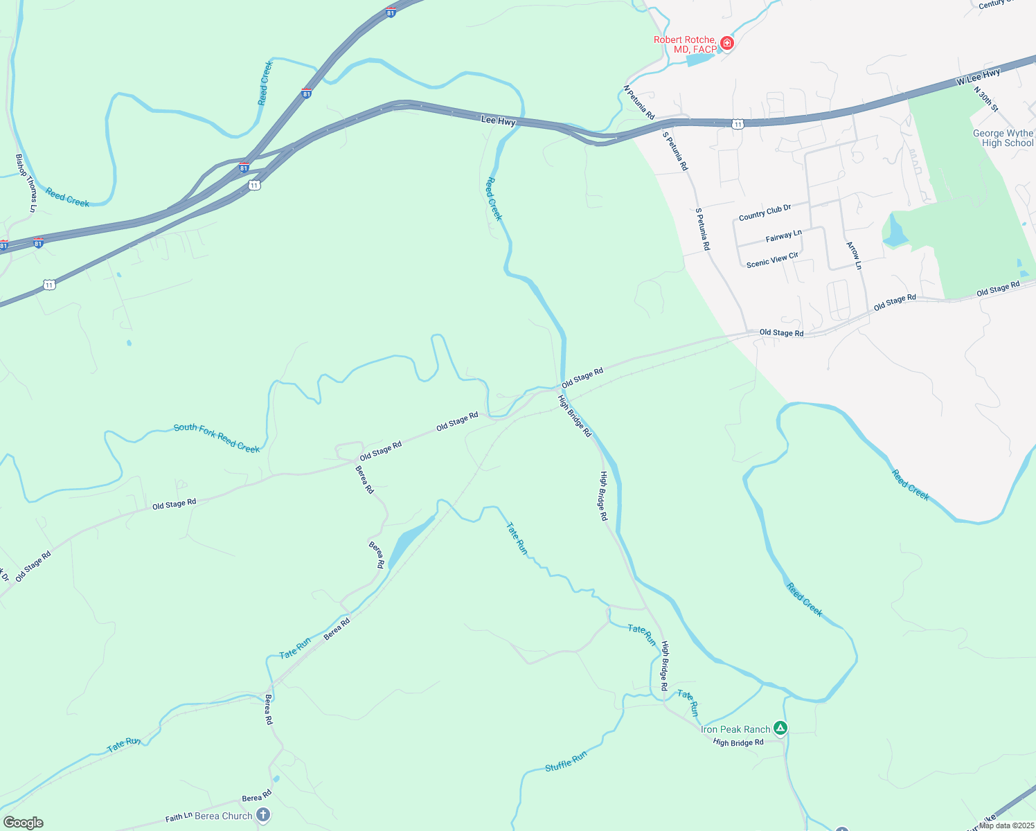 map of restaurants, bars, coffee shops, grocery stores, and more near 2261 Old Stage Road in Wytheville