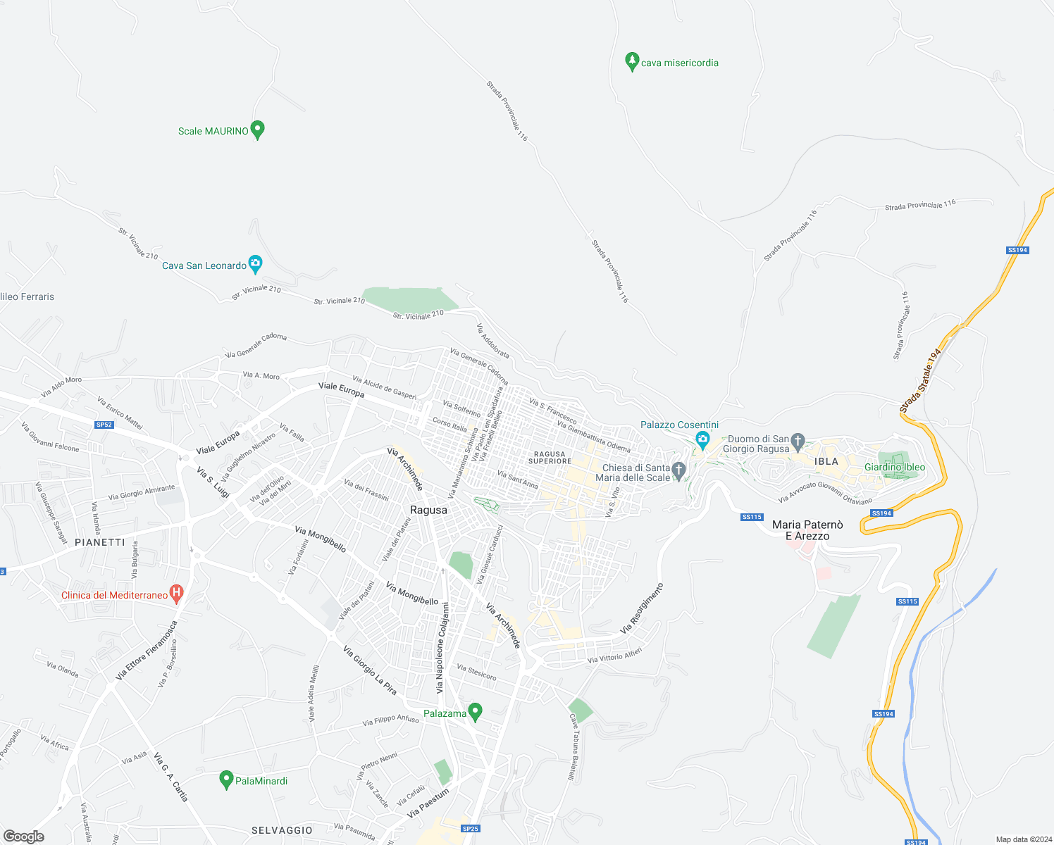 map of restaurants, bars, coffee shops, grocery stores, and more near 23 Via Mario Rossi in Ragusa