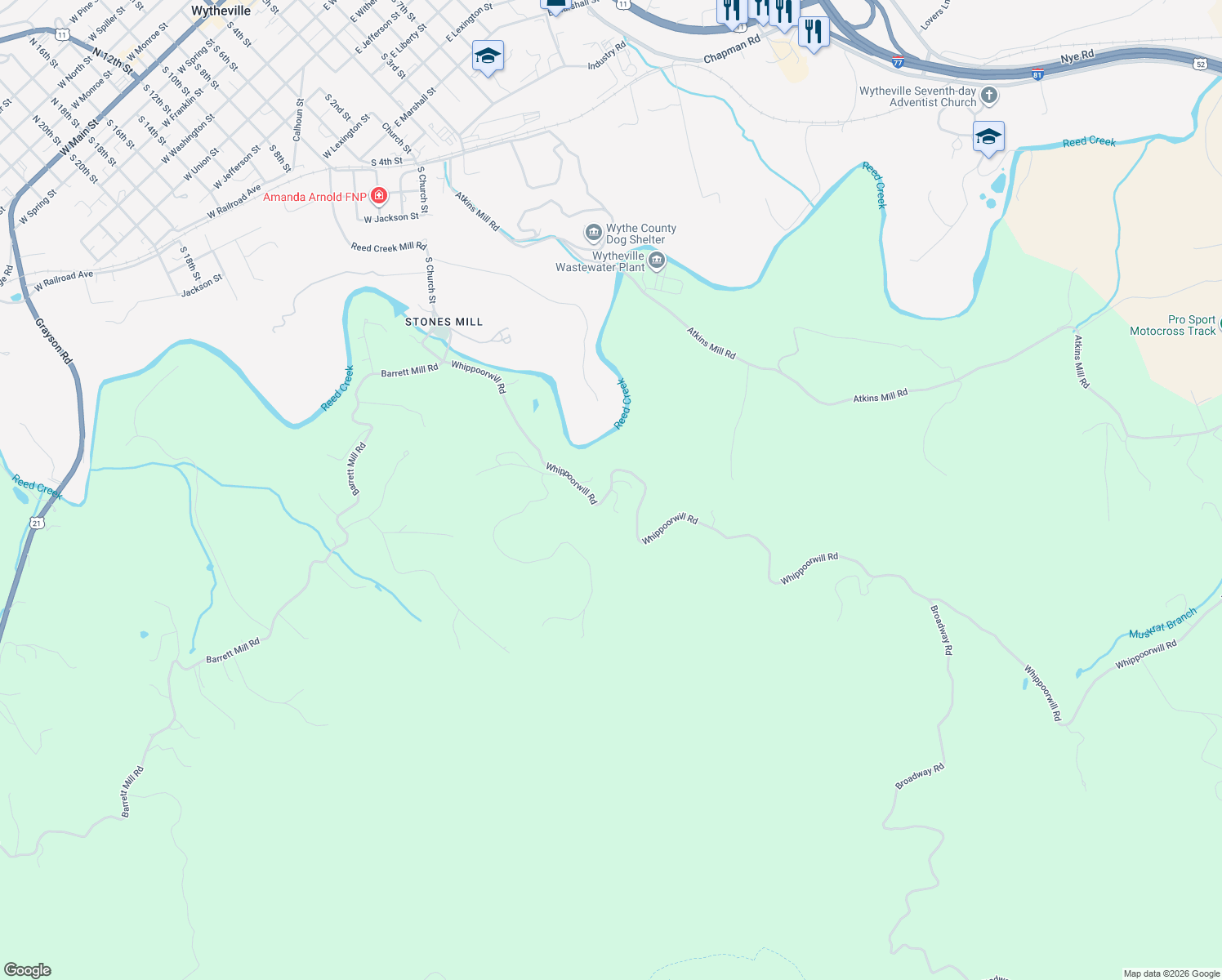 map of restaurants, bars, coffee shops, grocery stores, and more near 1881 Whippoorwill Road in Wytheville