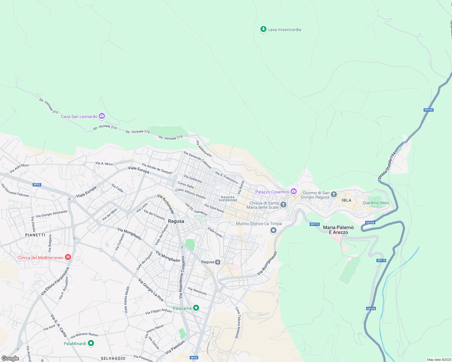 map of restaurants, bars, coffee shops, grocery stores, and more near 337 Via Giambattista Odierna in Ragusa
