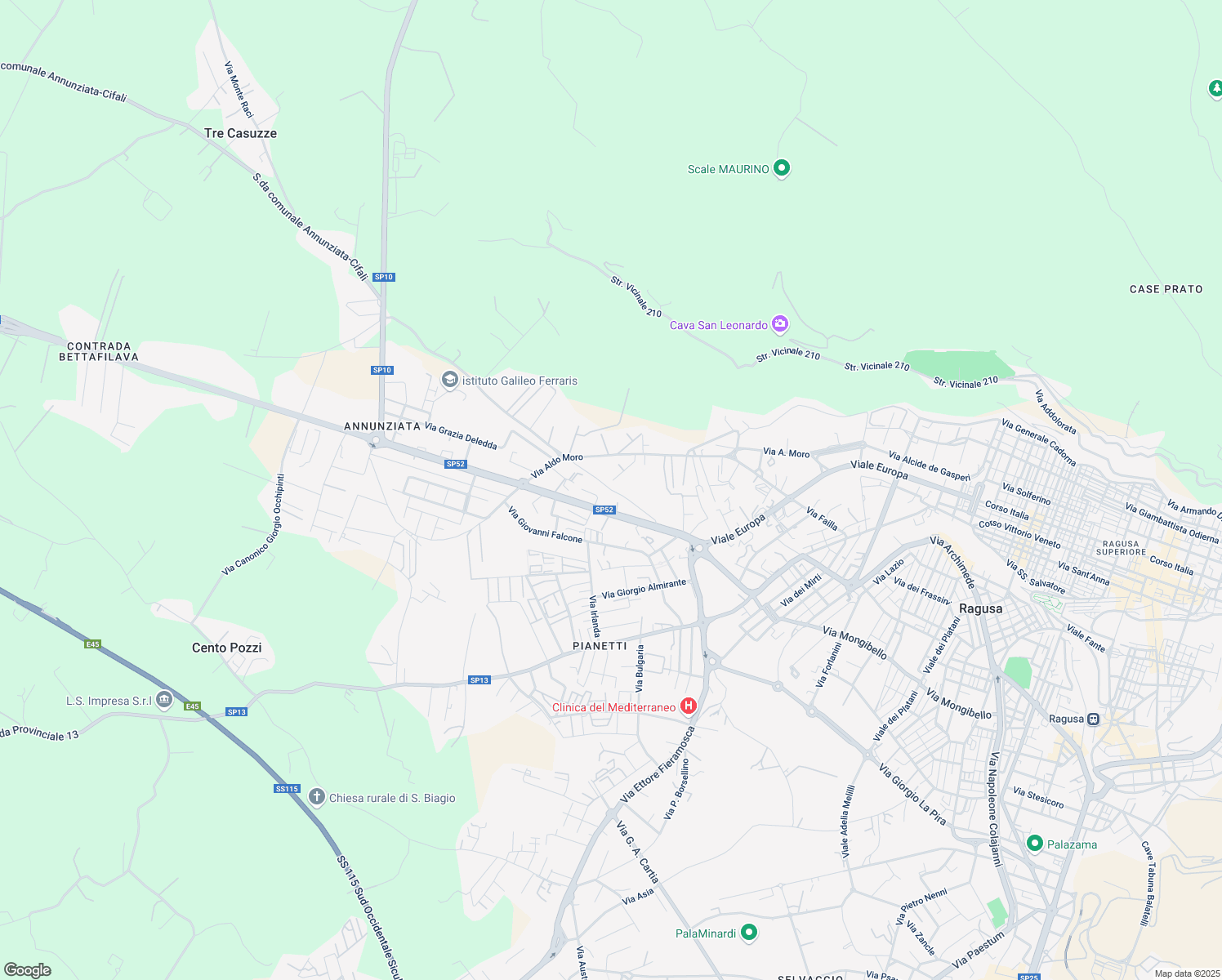 map of restaurants, bars, coffee shops, grocery stores, and more near Via Svezia in Ragusa