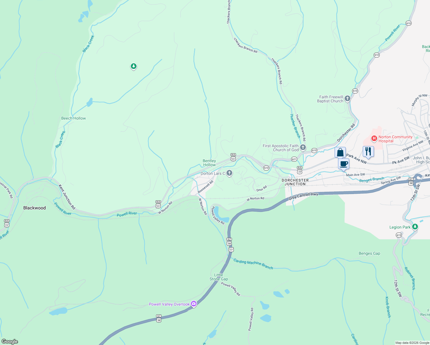 map of restaurants, bars, coffee shops, grocery stores, and more near 6144-6198 Kent Junction Road in Norton