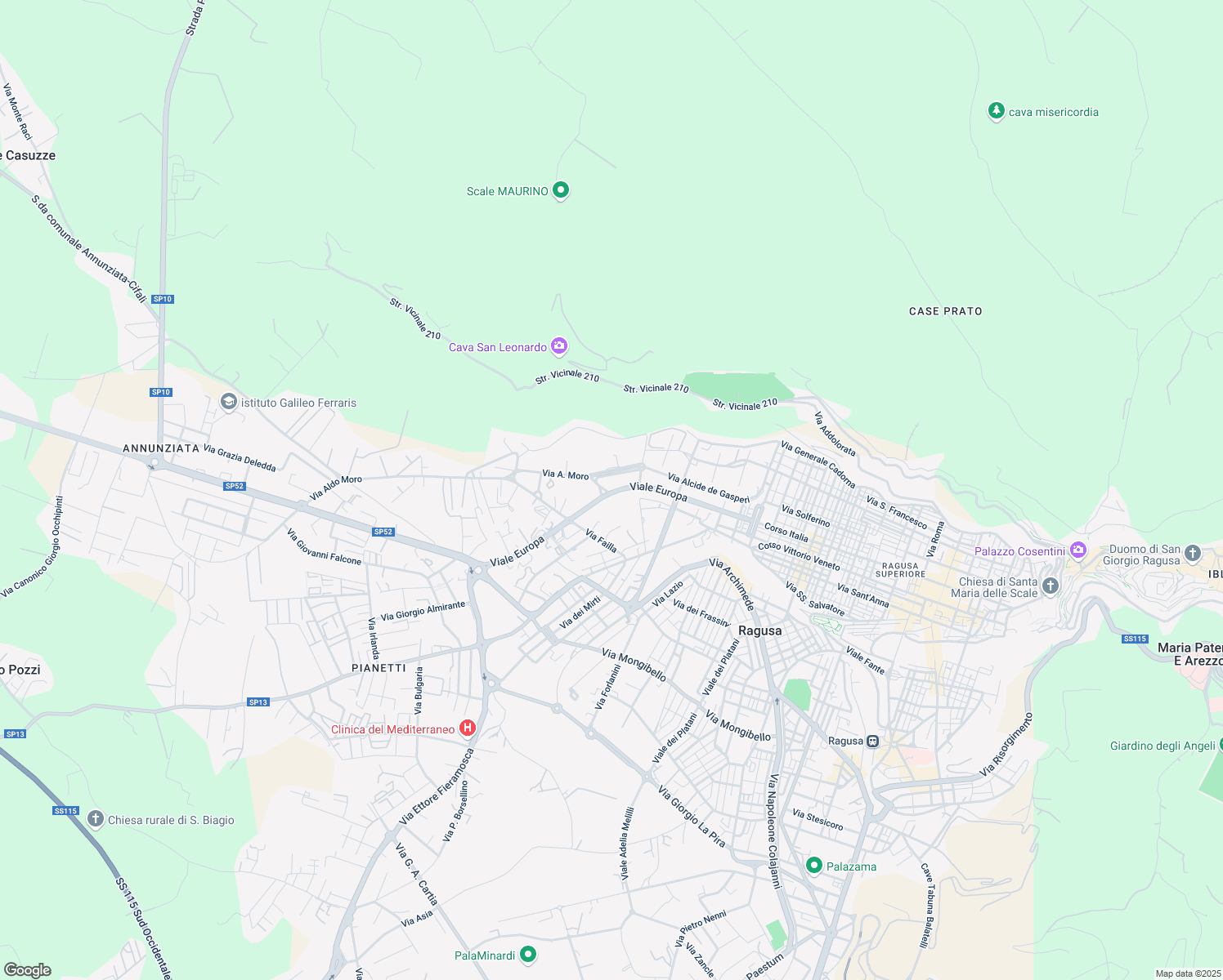 map of restaurants, bars, coffee shops, grocery stores, and more near 300 Viale Europa in Ragusa