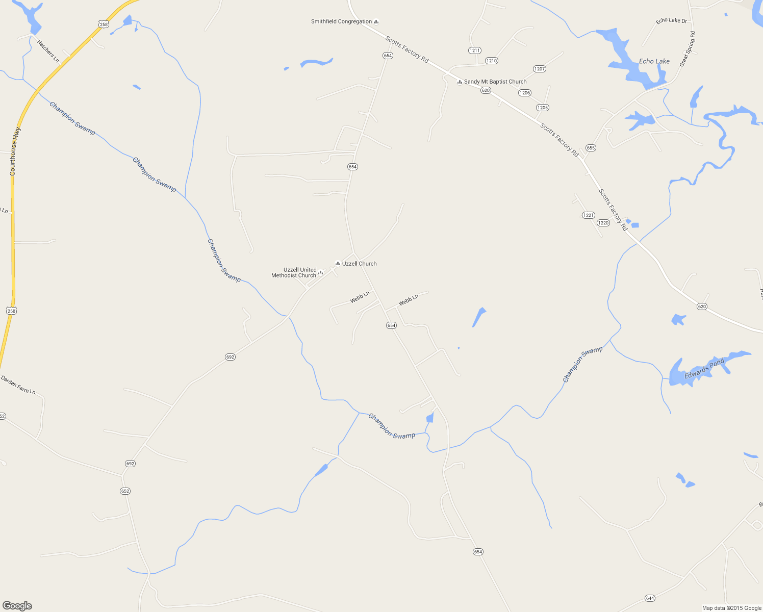 map of restaurants, bars, coffee shops, grocery stores, and more near 15216 Carroll Bridge Road in Smithfield