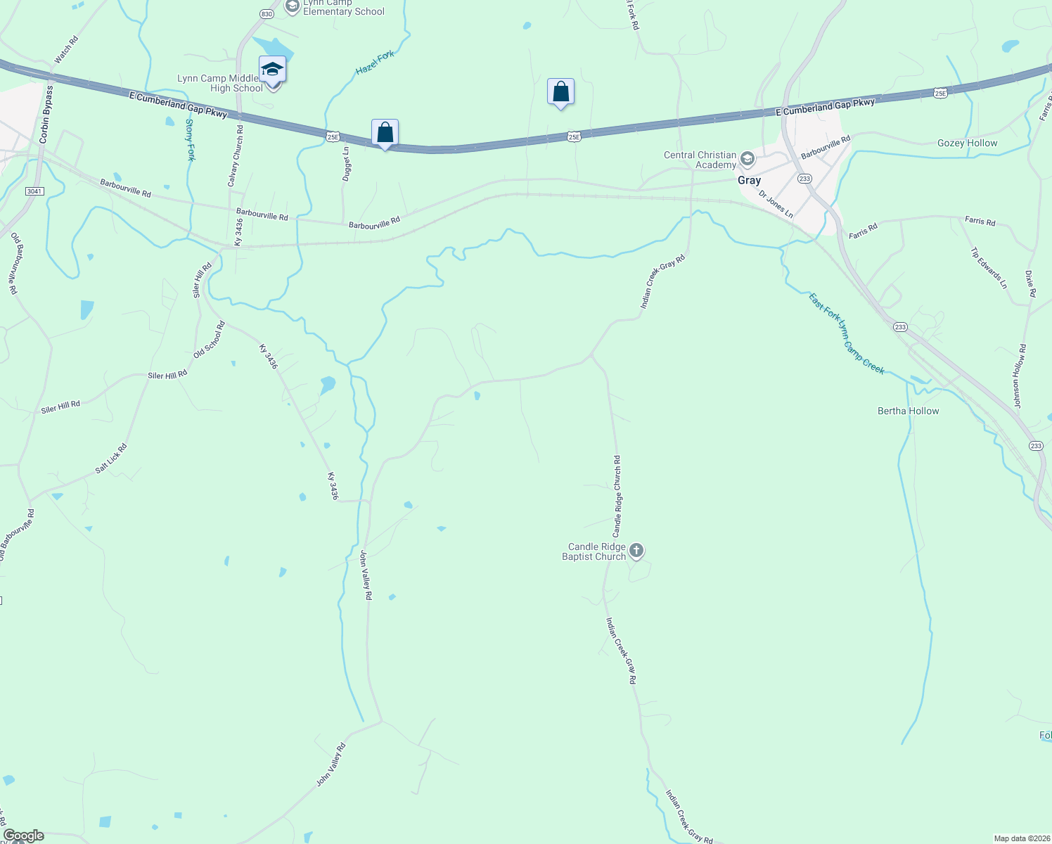 map of restaurants, bars, coffee shops, grocery stores, and more near Woods Hollow Road in Knox County