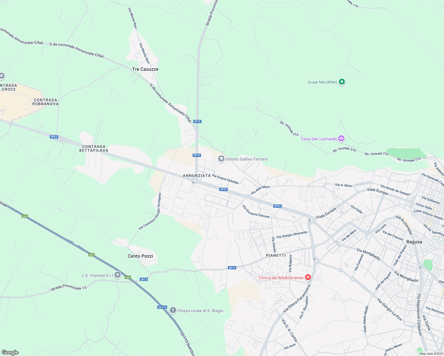 map of restaurants, bars, coffee shops, grocery stores, and more near Via Grazia Deledda in Ragusa