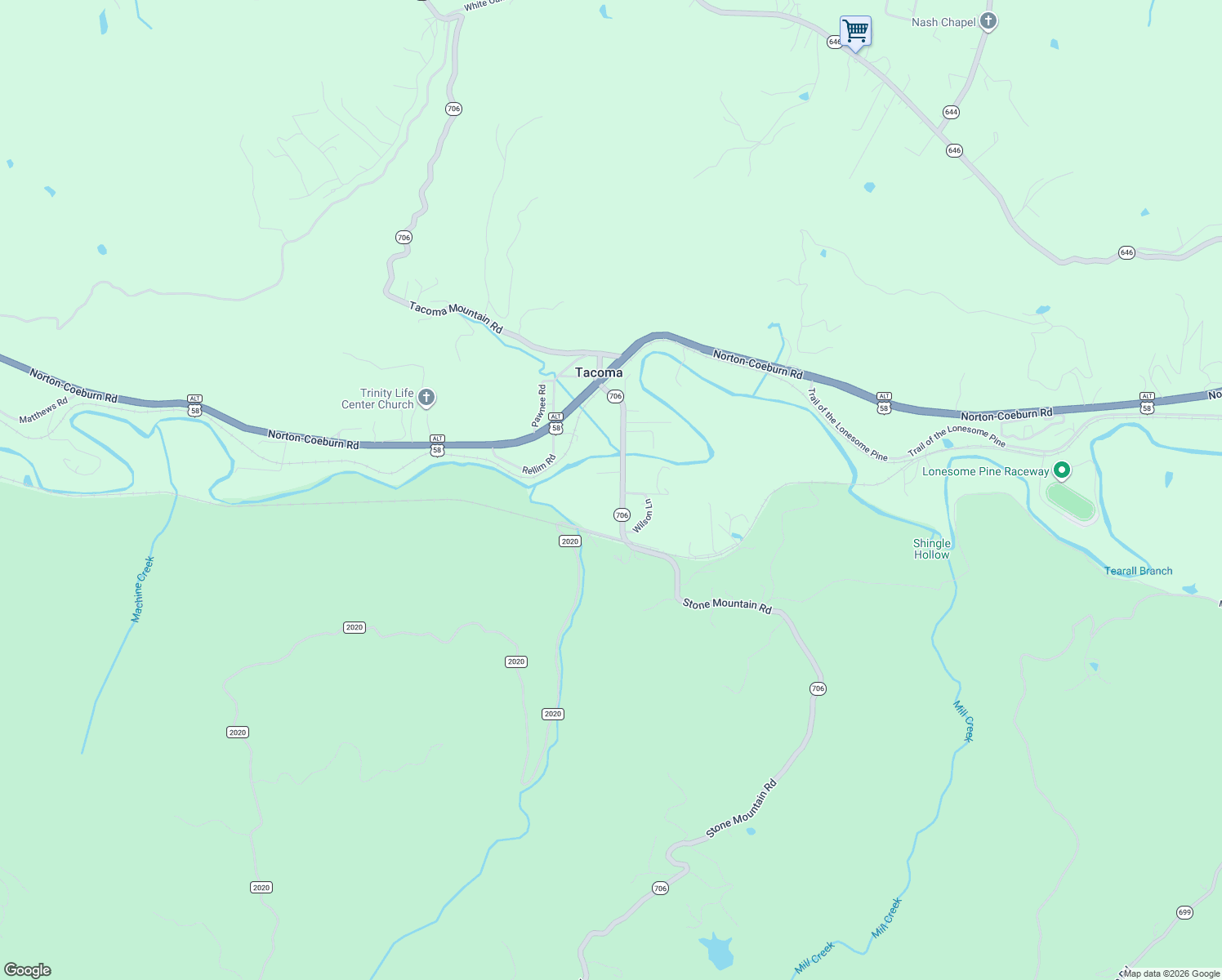 map of restaurants, bars, coffee shops, grocery stores, and more near 4331 Stone Mountain Road in Coeburn