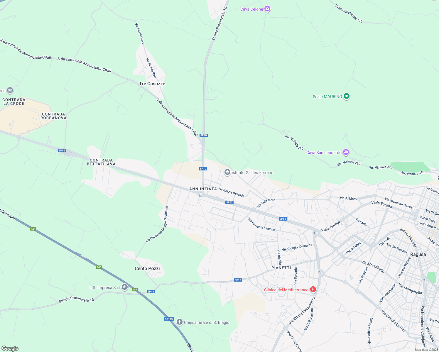 map of restaurants, bars, coffee shops, grocery stores, and more near Via Grazia Deledda in Ragusa