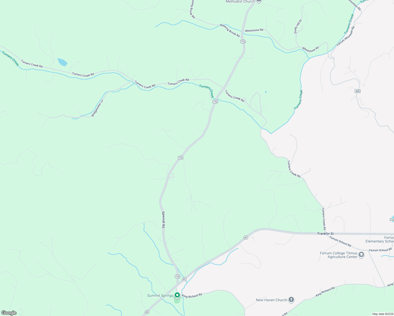 map of restaurants, bars, coffee shops, grocery stores, and more near 1435 Sawmill Road in Ferrum