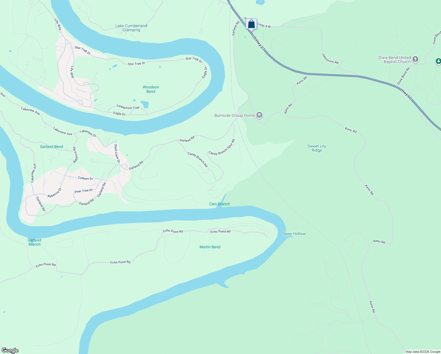 map of restaurants, bars, coffee shops, grocery stores, and more near 180-644 Caney Branch Spur Road in Burnside