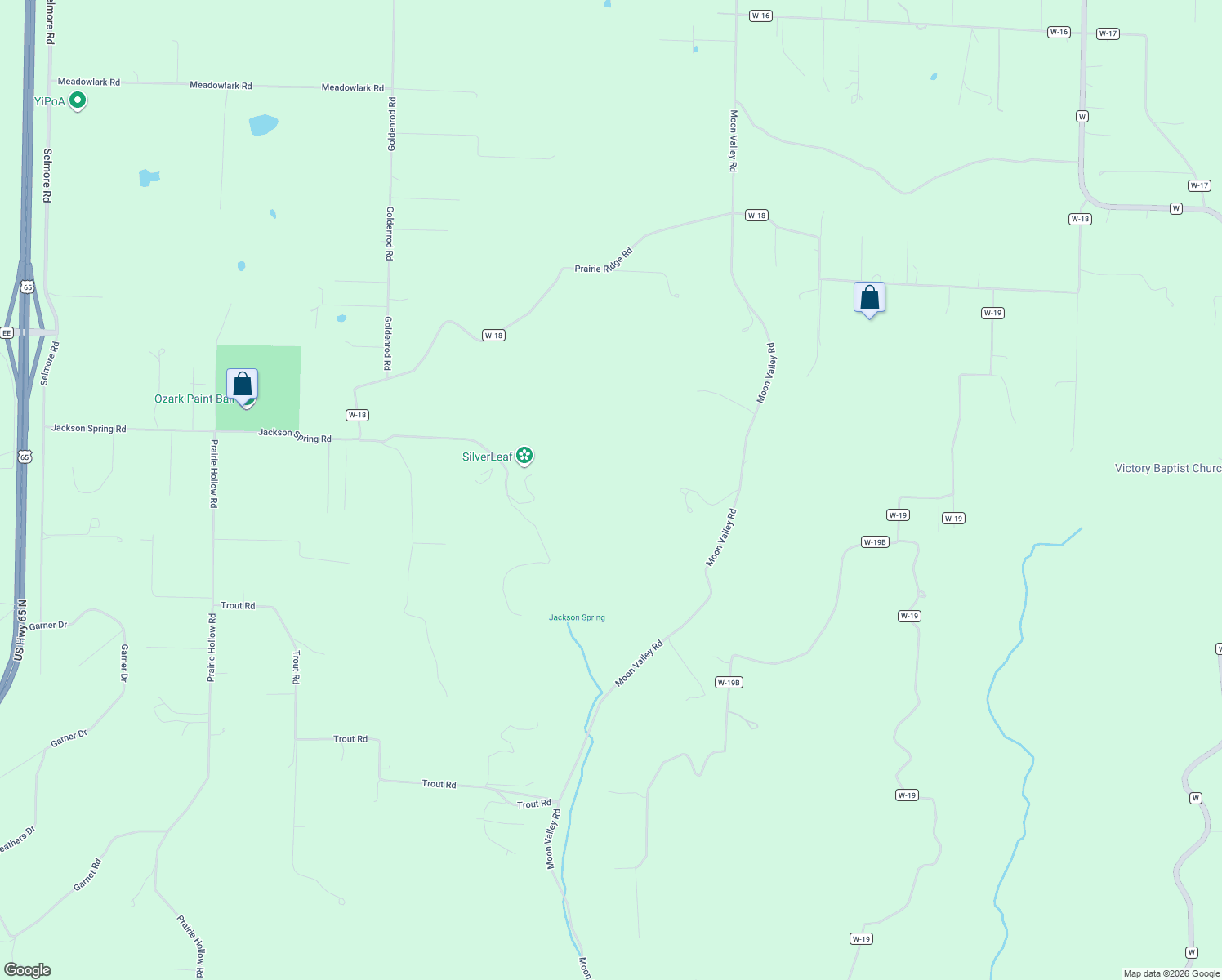 map of restaurants, bars, coffee shops, grocery stores, and more near 1721 Jackson Spring Road in Ozark