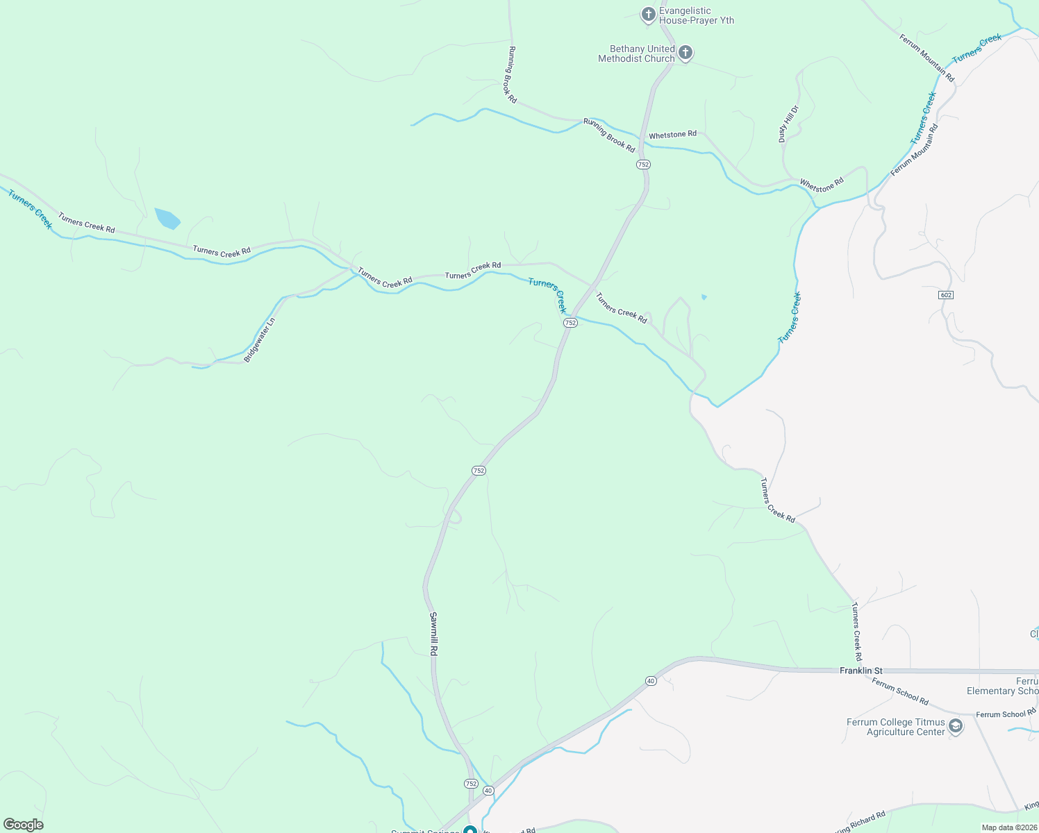 map of restaurants, bars, coffee shops, grocery stores, and more near 1435 Sawmill Road in Ferrum