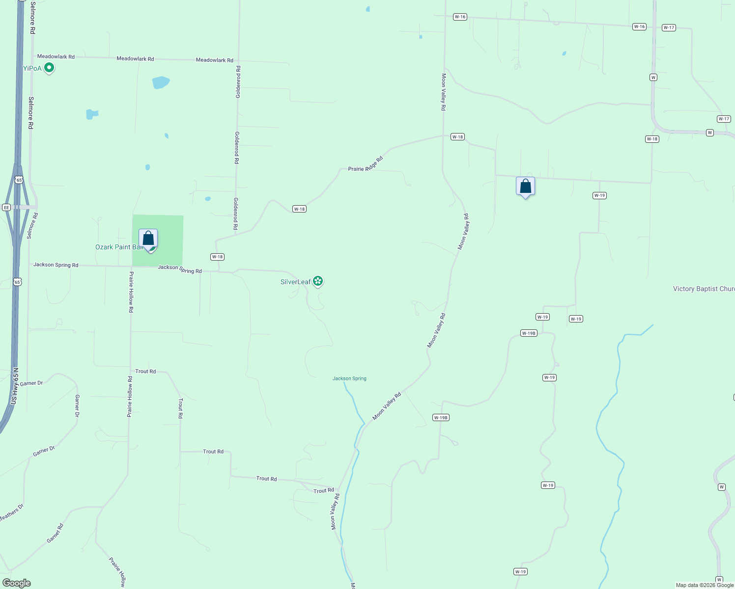 map of restaurants, bars, coffee shops, grocery stores, and more near 1721 Jackson Spring Road in Ozark