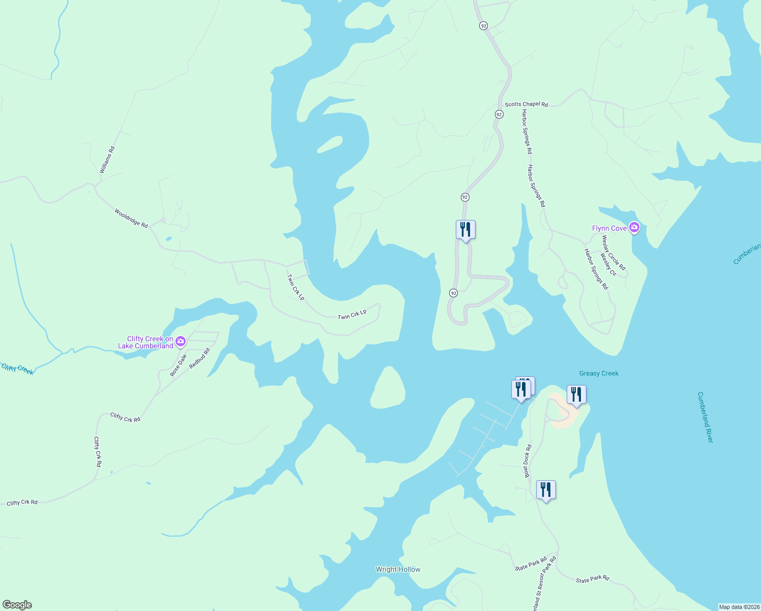map of restaurants, bars, coffee shops, grocery stores, and more near Wooldridge Road in Jamestown