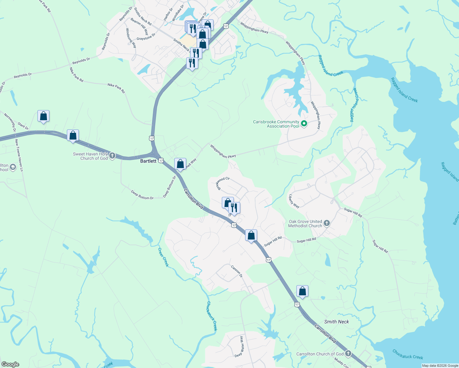 map of restaurants, bars, coffee shops, grocery stores, and more near 23163 Lakewood Court in Carrollton
